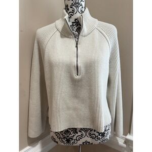 Natural Life Womens Cream Ribbed Quarter Zip Pullover Sweater Medium Raglan